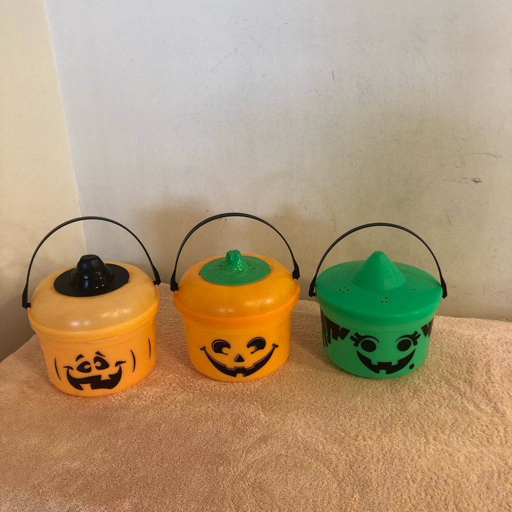 Vintage 1986 McDonald’s Halloween Buckets Lot of 3 Pumpkins & Witch